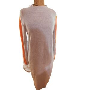 ASOS DESIGN Brushed Rib Dress – Light Gray with Orange Stripe Sleeve, sz10.